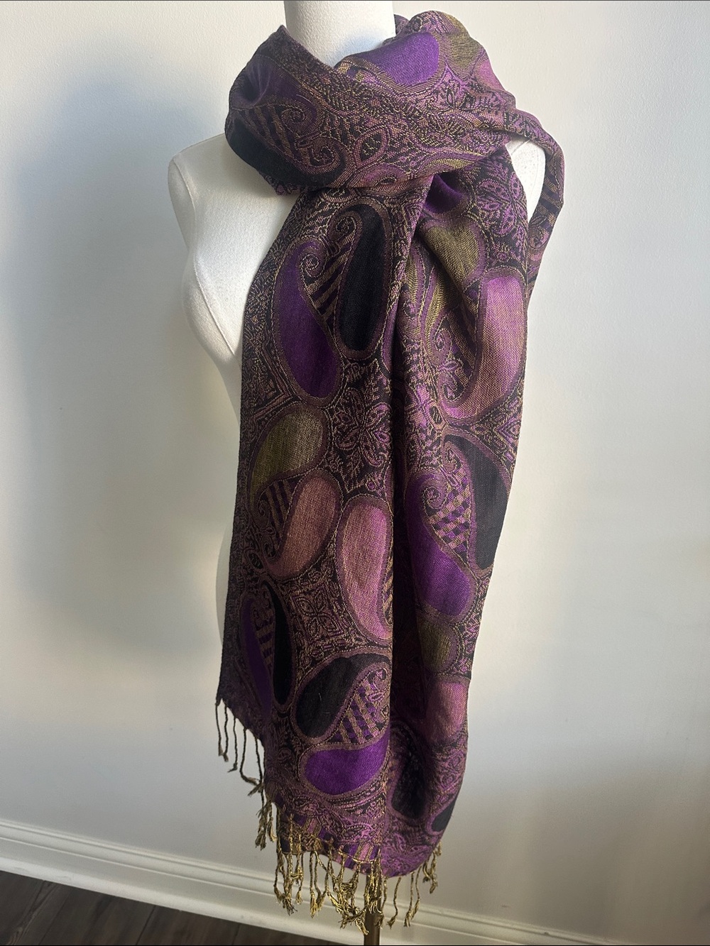 Pashmina Silk Scarf Wrap Shawl Fringe Moody Paisley Boho Whimsigoth Festival